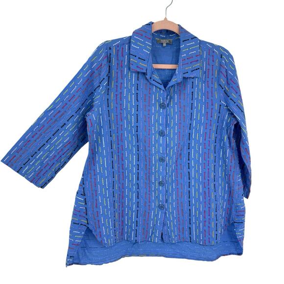 Habitat Clothes to Live In Small Tunic Blue Colorful Dashes 3/4 Sleeve Lagenlook - Picture 10 of 10